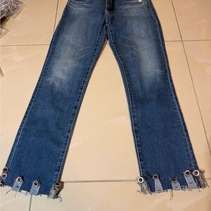 Alexa Chung for AG Cropped Jeans 24R Embellished Hem Mid Rise